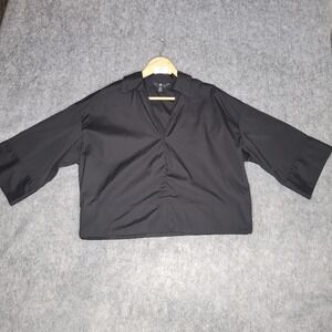 Banana‎ Republic Black V-Neck Ruched Shirt Top M Oversized Relaxed Minimalist